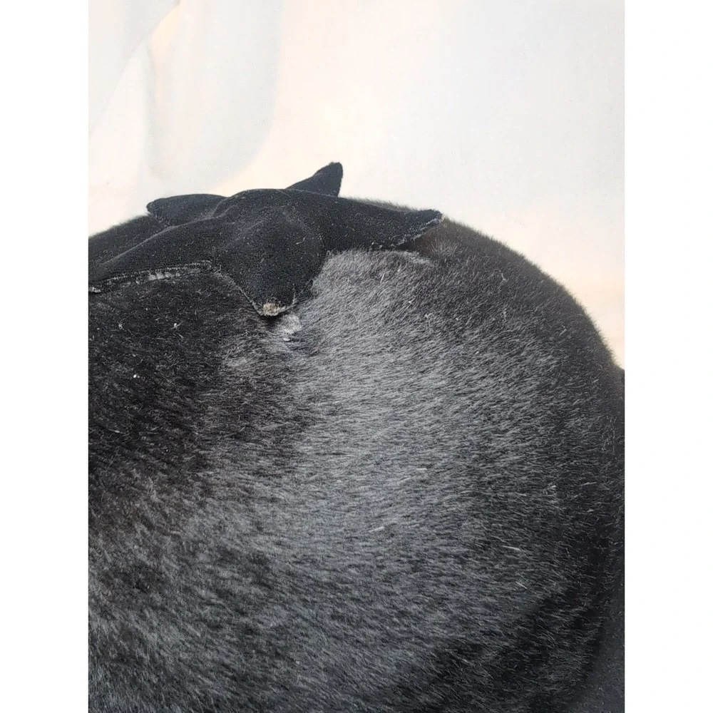 Vintage DOWA NY WOMEN'S Black Star HAT SOLEIL GLACE ITALY VELVET FAUX FUR 22.5